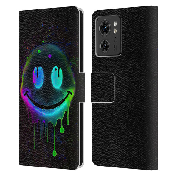 Wumples Cosmic Arts Drip Smiley Leather Book Wallet Case Cover For Motorola Moto Edge 40