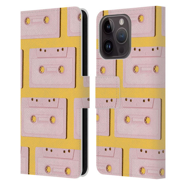 Pepino De Mar Patterns 2 Cassette Tape Leather Book Wallet Case Cover For Apple iPhone 15 Pro
