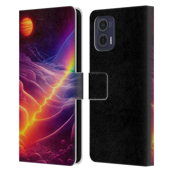 Wumples Cosmic Universe A Chasm On A Distant Moon Leather Book Wallet Case Cover For Motorola Moto G73 5G