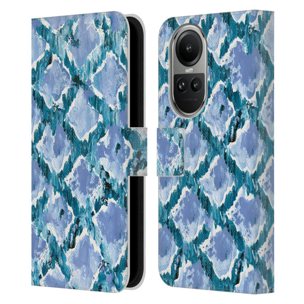 Haley Bush Pattern Painting Blue Diamond Leather Book Wallet Case Cover For OPPO Reno10 5G / Reno10 Pro 5G