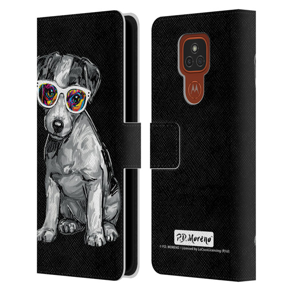 P.D. Moreno Black And White Dogs Jack Russell Leather Book Wallet Case Cover For Motorola Moto E7 Plus