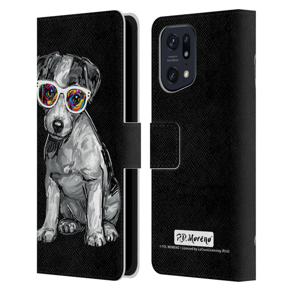 P.D. Moreno Black And White Dogs Jack Russell Leather Book Wallet Case Cover For OPPO Find X5