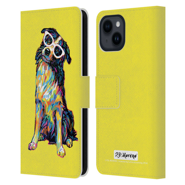 P.D. Moreno Dogs Border Collie Leather Book Wallet Case Cover For Apple iPhone 15