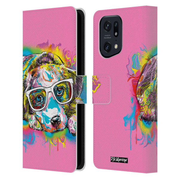 P.D. Moreno Drip Art Cats And Dogs Labrador Leather Book Wallet Case Cover For OPPO Find X5 Pro