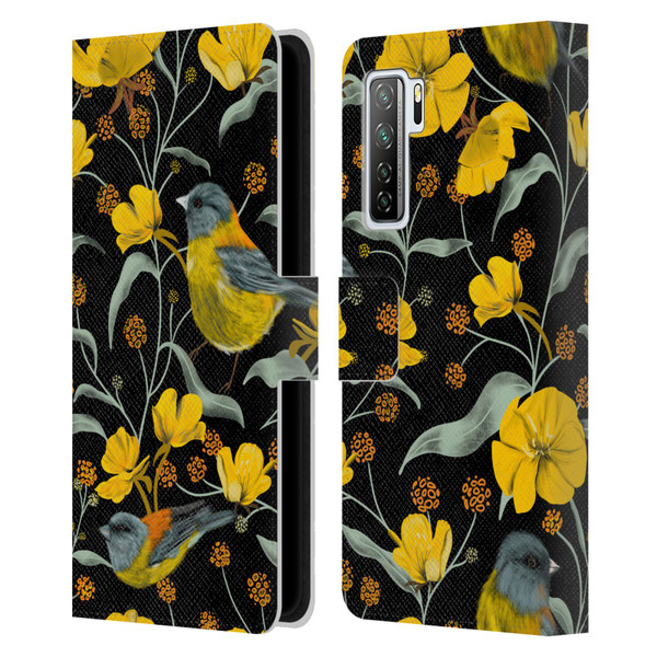 Anis Illustration Graphics Yellow Birds Leather Book Wallet Case Cover For Huawei Nova 7 SE/P40 Lite 5G