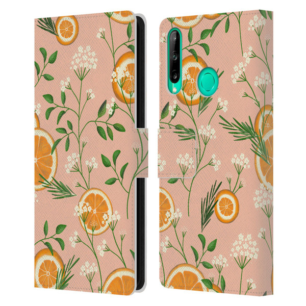Anis Illustration Graphics Elderflower Orange Pastel Leather Book Wallet Case Cover For Huawei P40 lite E
