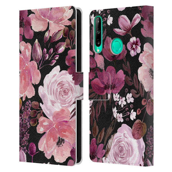 Anis Illustration Graphics Floral Chaos Dark Pink Leather Book Wallet Case Cover For Huawei P40 lite E
