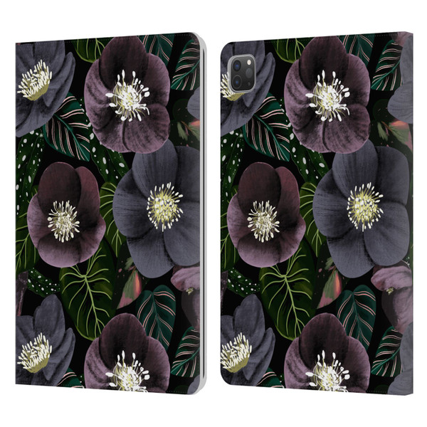 Anis Illustration Graphics Dark Flowers Leather Book Wallet Case Cover For Apple iPad Pro 11 2020 / 2021 / 2022