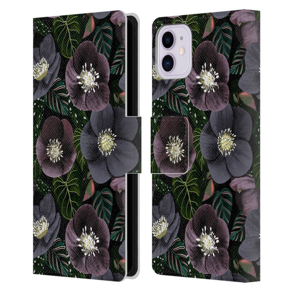 Anis Illustration Graphics Dark Flowers Leather Book Wallet Case Cover For Apple iPhone 11