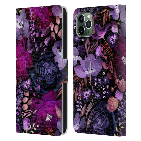 Anis Illustration Graphics Floral Chaos Purple Leather Book Wallet Case Cover For Apple iPhone 11 Pro Max