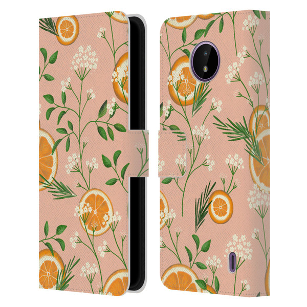 Anis Illustration Graphics Elderflower Orange Pastel Leather Book Wallet Case Cover For Nokia C10 / C20