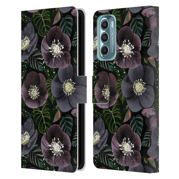 Anis Illustration Graphics Dark Flowers Leather Book Wallet Case Cover For Motorola Moto G Stylus 5G (2022)