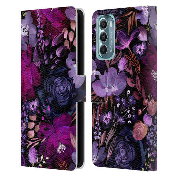 Anis Illustration Graphics Floral Chaos Purple Leather Book Wallet Case Cover For Motorola Moto G Stylus 5G (2022)