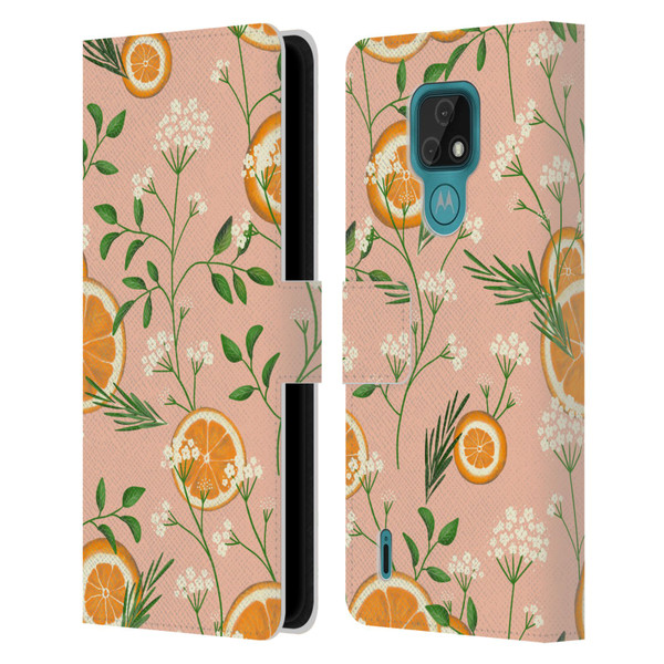 Anis Illustration Graphics Elderflower Orange Pastel Leather Book Wallet Case Cover For Motorola Moto E7