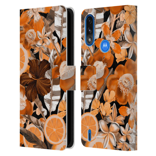 Anis Illustration Graphics Flower & Fruit Orange Leather Book Wallet Case Cover For Motorola Moto E7 Power / Moto E7i Power