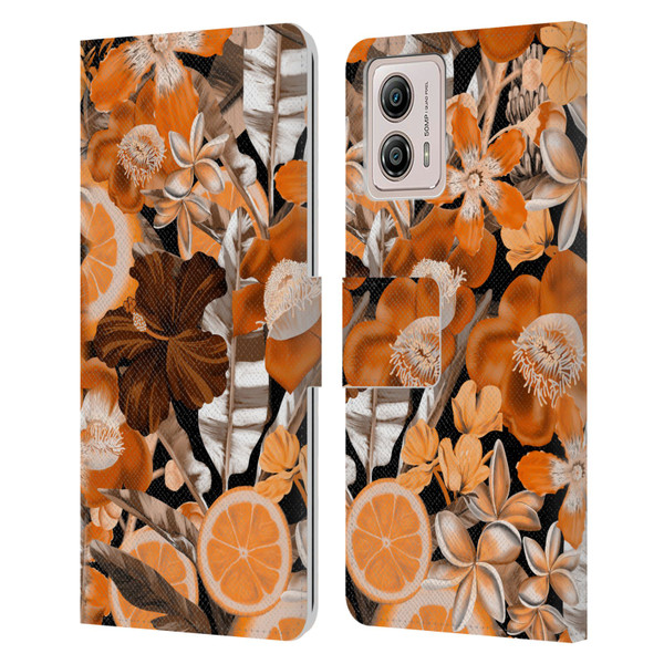 Anis Illustration Graphics Flower & Fruit Orange Leather Book Wallet Case Cover For Motorola Moto G53 5G