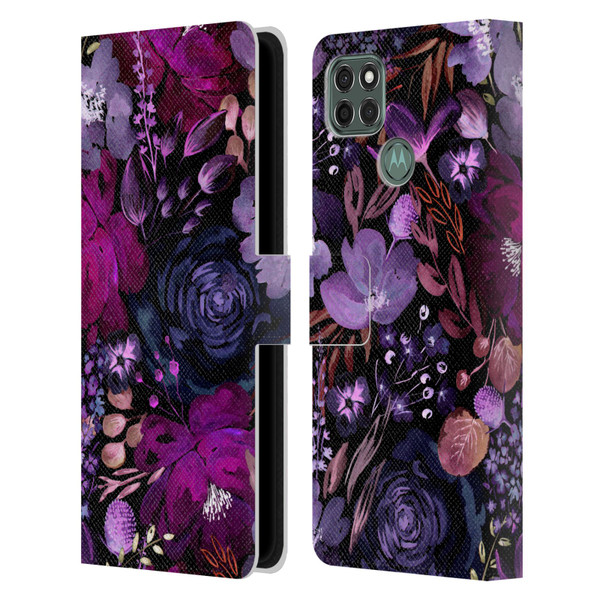 Anis Illustration Graphics Floral Chaos Purple Leather Book Wallet Case Cover For Motorola Moto G9 Power