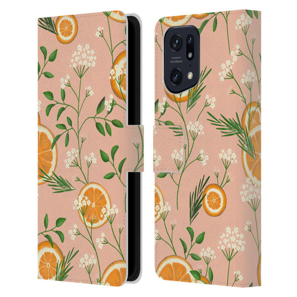 Anis Illustration Graphics Elderflower Orange Pastel Leather Book Wallet Case Cover For OPPO Find X5