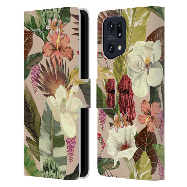 Anis Illustration Graphics New Tropicals Leather Book Wallet Case Cover For OPPO Find X5