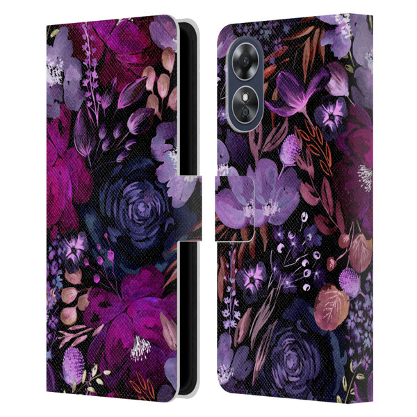 Anis Illustration Graphics Floral Chaos Purple Leather Book Wallet Case Cover For OPPO A17