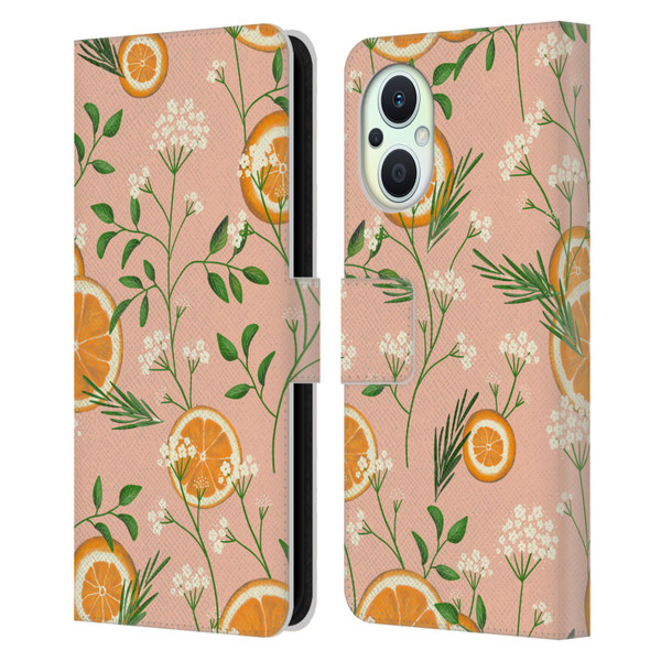 Anis Illustration Graphics Elderflower Orange Pastel Leather Book Wallet Case Cover For OPPO Reno8 Lite