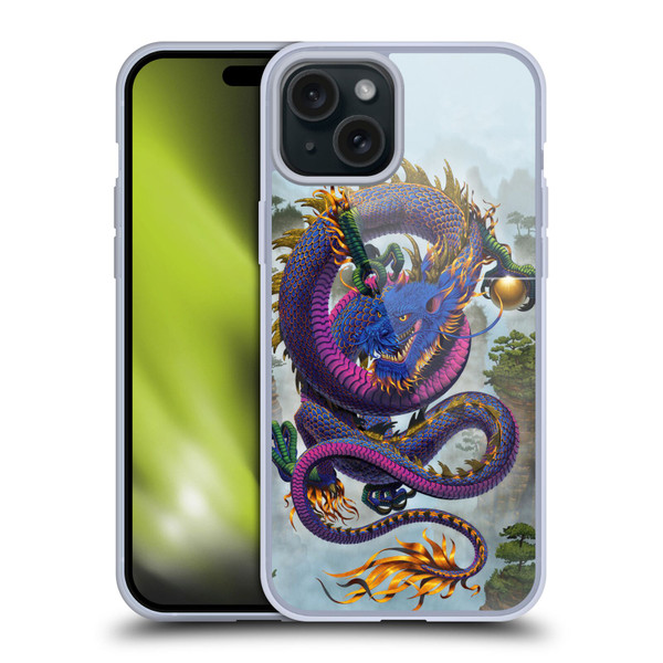 Vincent Hie Graphics Good Fortune Dragon Blue Soft Gel Case for Apple iPhone 15 Plus