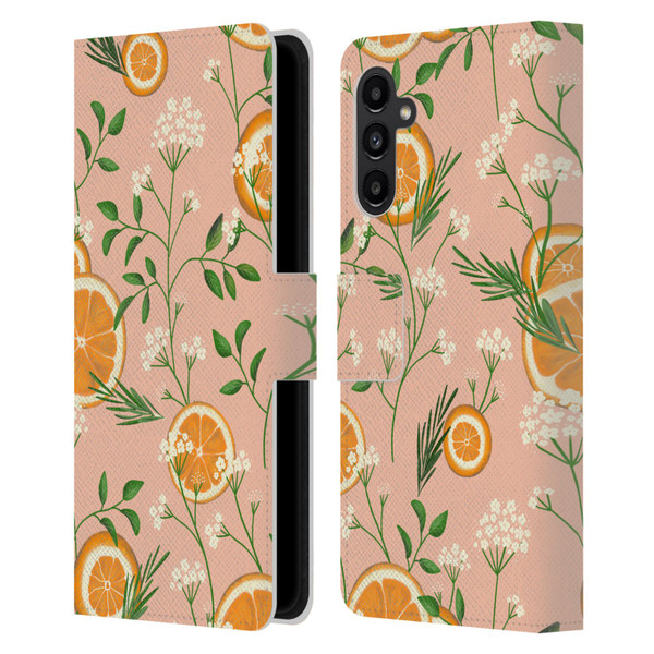 Anis Illustration Graphics Elderflower Orange Pastel Leather Book Wallet Case Cover For Samsung Galaxy A13 5G (2021)