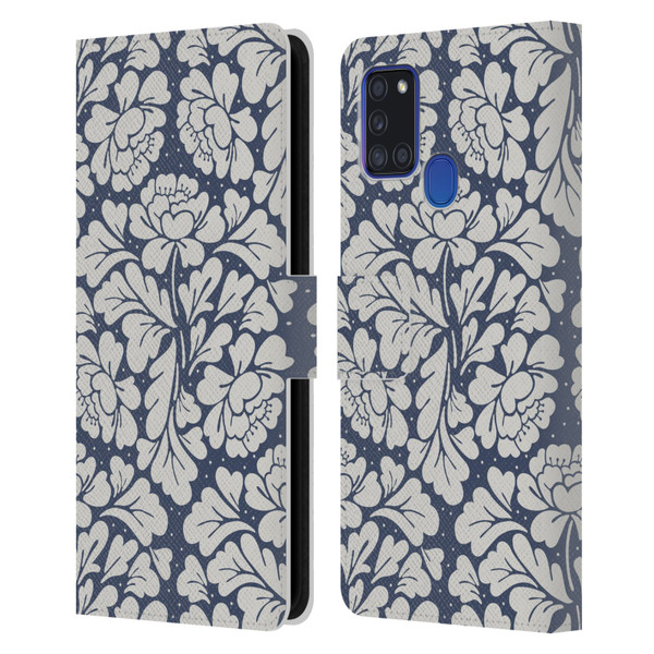 Anis Illustration Graphics Baroque Blue Leather Book Wallet Case Cover For Samsung Galaxy A21s (2020)