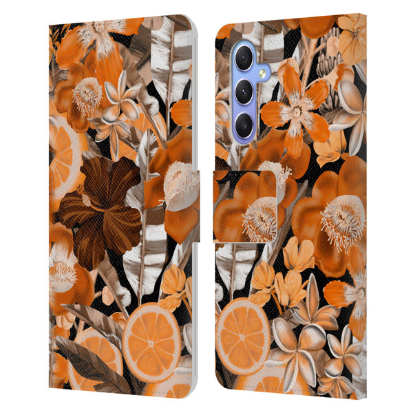 Anis Illustration Graphics Flower & Fruit Orange Leather Book Wallet Case Cover For Samsung Galaxy A34 5G