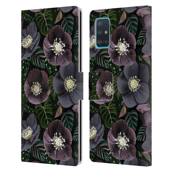 Anis Illustration Graphics Dark Flowers Leather Book Wallet Case Cover For Samsung Galaxy A51 (2019)
