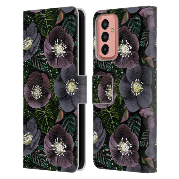 Anis Illustration Graphics Dark Flowers Leather Book Wallet Case Cover For Samsung Galaxy M13 (2022)
