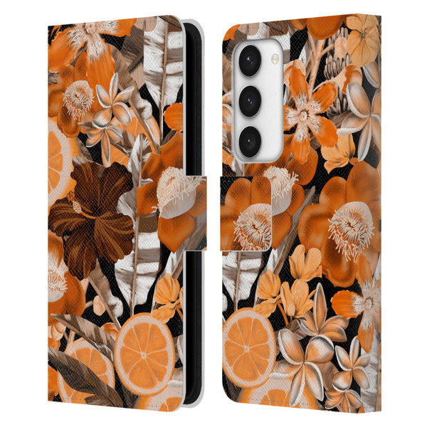 Anis Illustration Graphics Flower & Fruit Orange Leather Book Wallet Case Cover For Samsung Galaxy S23 5G