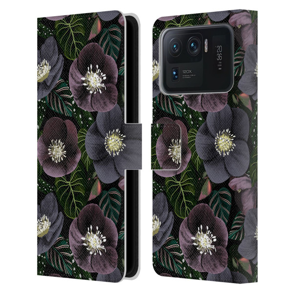 Anis Illustration Graphics Dark Flowers Leather Book Wallet Case Cover For Xiaomi Mi 11 Ultra