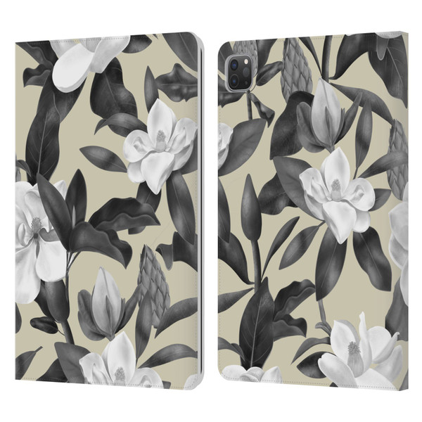Anis Illustration Magnolias Grey Beige Leather Book Wallet Case Cover For Apple iPad Pro 11 2020 / 2021 / 2022