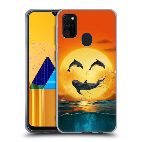 Vincent Hie Graphics Dolphins Smile Soft Gel Case for Samsung Galaxy M30s (2019)/M21 (2020)