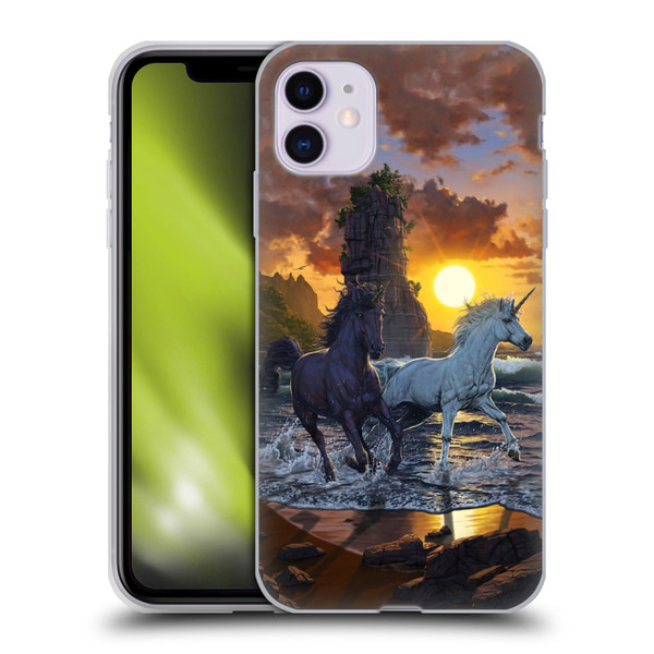 Vincent Hie Key Art Unicorns On The Beach Soft Gel Case for Apple iPhone 11