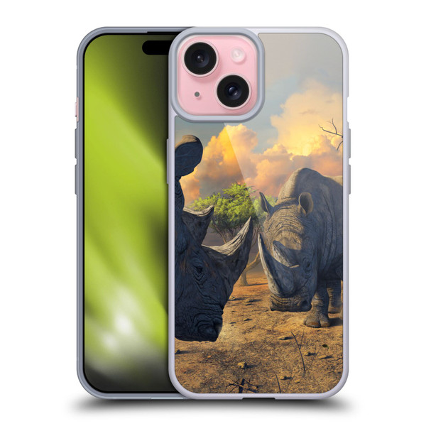Vincent Hie Key Art Rhino Stand Off Soft Gel Case for Apple iPhone 15