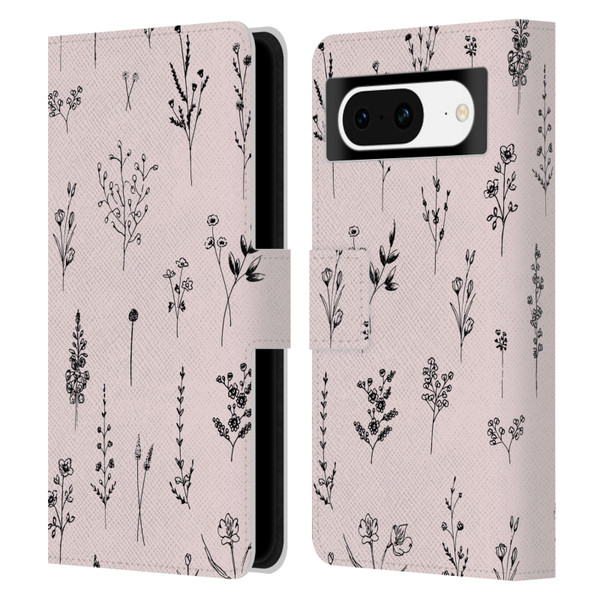 Anis Illustration Wildflowers Light Pink Leather Book Wallet Case Cover For Google Pixel 8