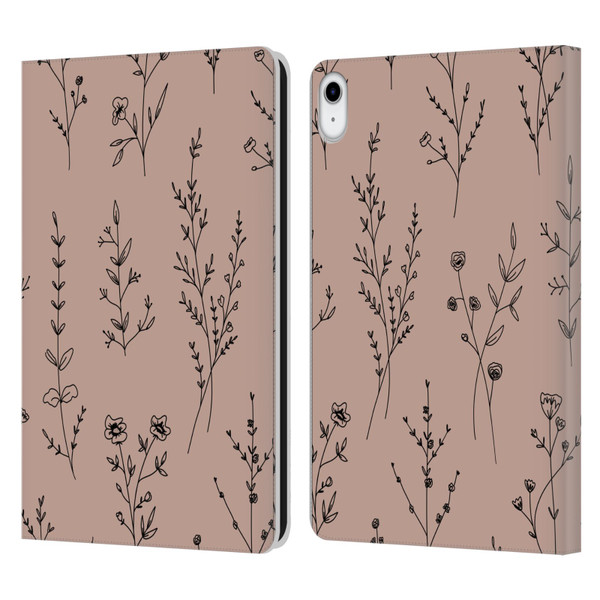 Anis Illustration Wildflowers Blush Pink Leather Book Wallet Case Cover For Apple iPad 10.9 (2022)