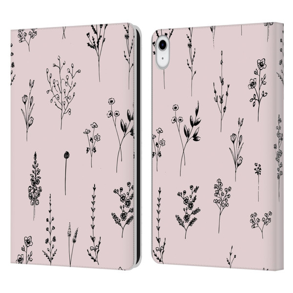 Anis Illustration Wildflowers Light Pink Leather Book Wallet Case Cover For Apple iPad 10.9 (2022)