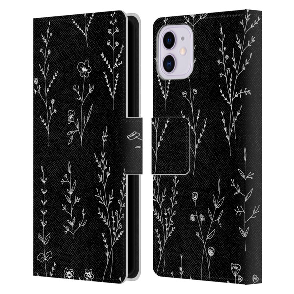 Anis Illustration Wildflowers Black Leather Book Wallet Case Cover For Apple iPhone 11