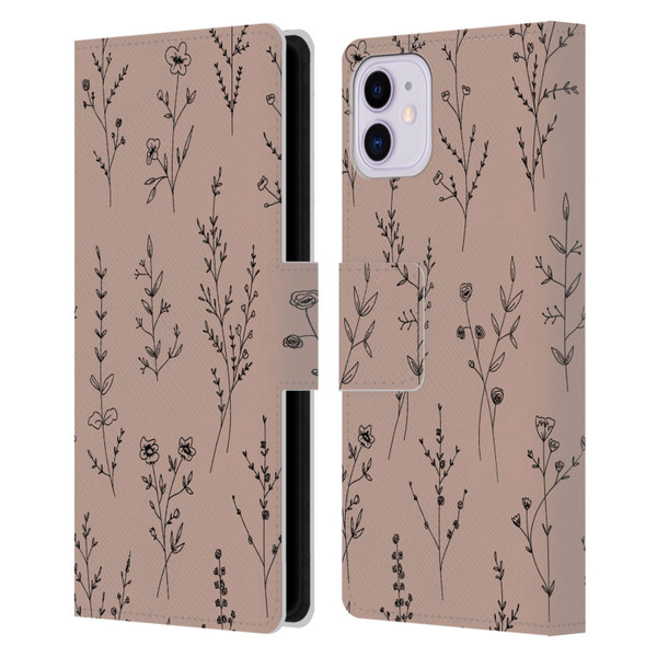 Anis Illustration Wildflowers Blush Pink Leather Book Wallet Case Cover For Apple iPhone 11