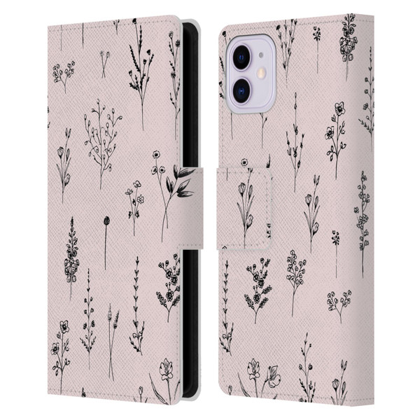Anis Illustration Wildflowers Light Pink Leather Book Wallet Case Cover For Apple iPhone 11