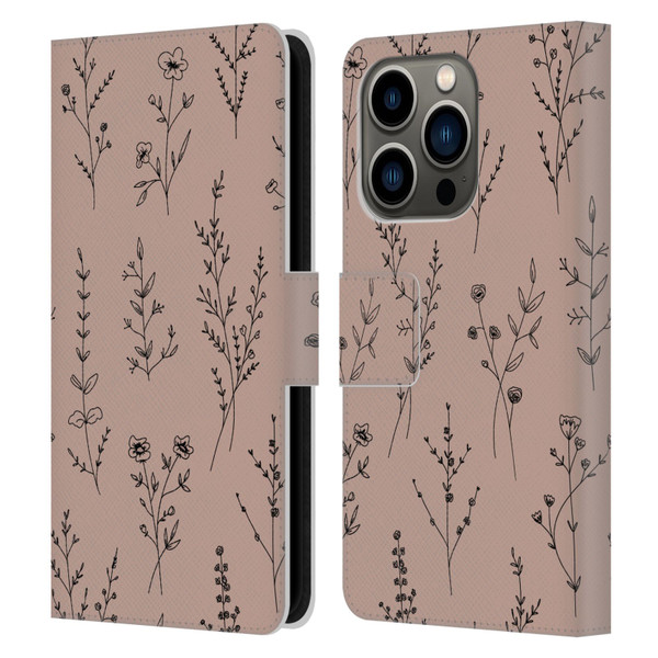 Anis Illustration Wildflowers Blush Pink Leather Book Wallet Case Cover For Apple iPhone 14 Pro