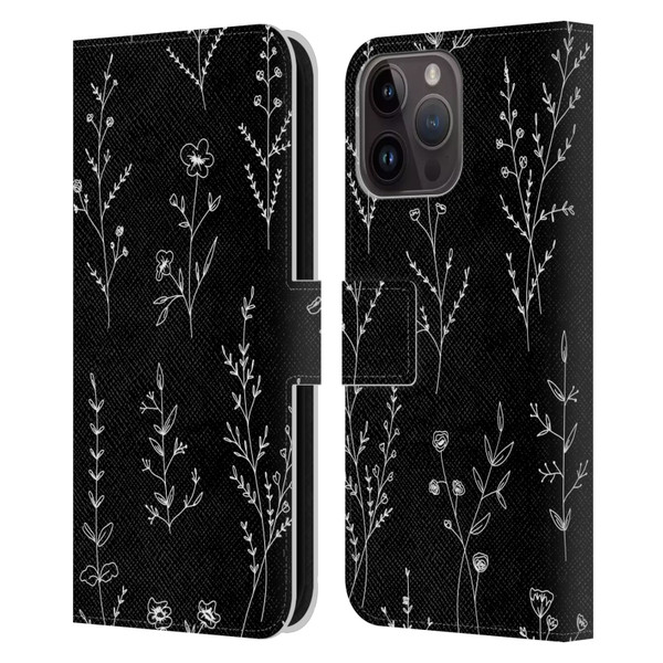 Anis Illustration Wildflowers Black Leather Book Wallet Case Cover For Apple iPhone 15 Pro Max