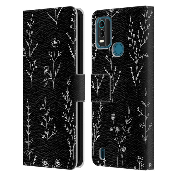 Anis Illustration Wildflowers Black Leather Book Wallet Case Cover For Nokia G11 Plus