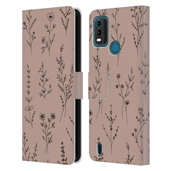 Anis Illustration Wildflowers Blush Pink Leather Book Wallet Case Cover For Nokia G11 Plus
