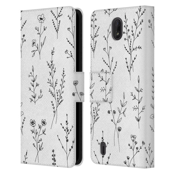 Anis Illustration Wildflowers White Leather Book Wallet Case Cover For Nokia C01 Plus/C1 2nd Edition