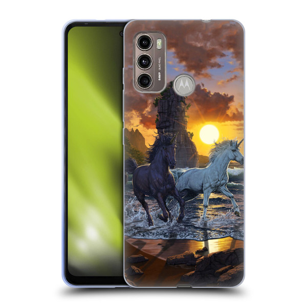 Vincent Hie Key Art Unicorns On The Beach Soft Gel Case for Motorola Moto G60 / Moto G40 Fusion