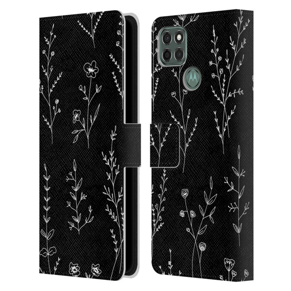 Anis Illustration Wildflowers Black Leather Book Wallet Case Cover For Motorola Moto G9 Power